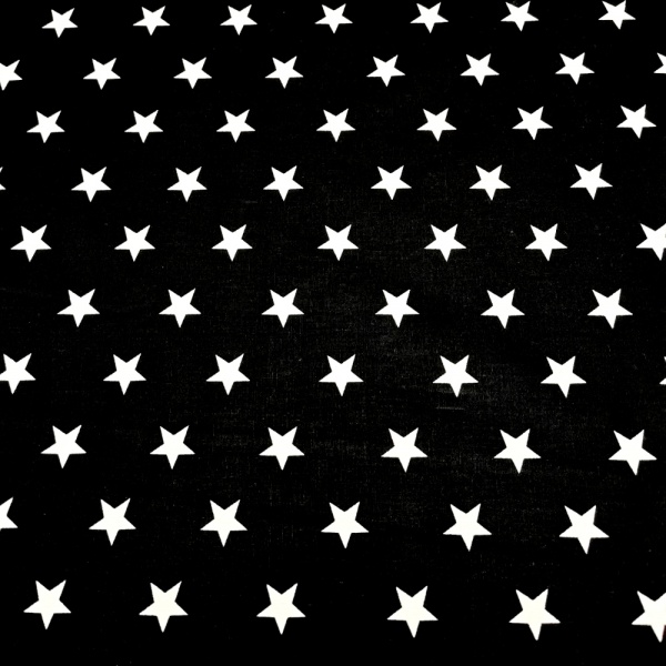100% Cotton Stars WHITE ON BLACK